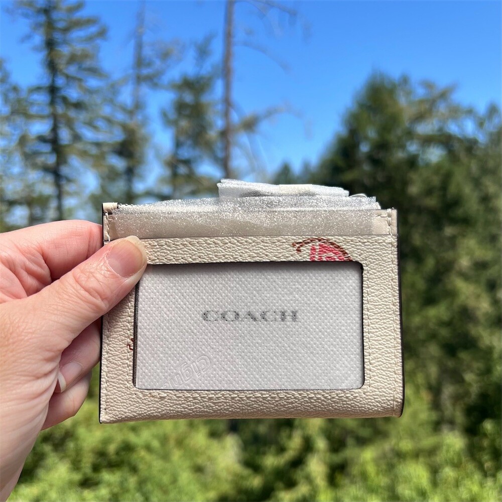 COACH Mini Skinny Card Case Id Case Keychain Wallet Snail Print Silver Hardware - Picture 3 of 10